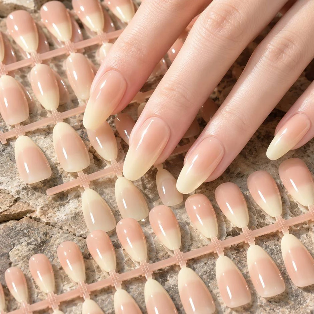 150Pcs Daily Basic Nude Ombre Almond Press On Nails Full Cover Reusable False Nails Nail Salon Supplies