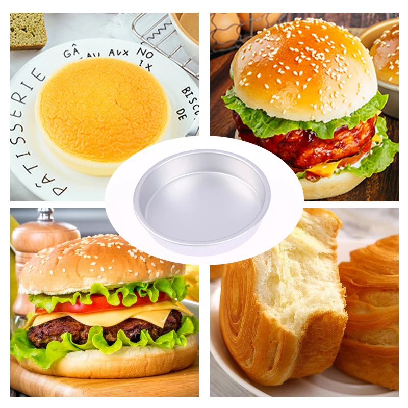 1Pc 4 Inch Aluminum Alloy Round Cake Plate DIY Solid Bottom Food Oven Big Cake Bread Mold Hamburger Mold Baking Tool