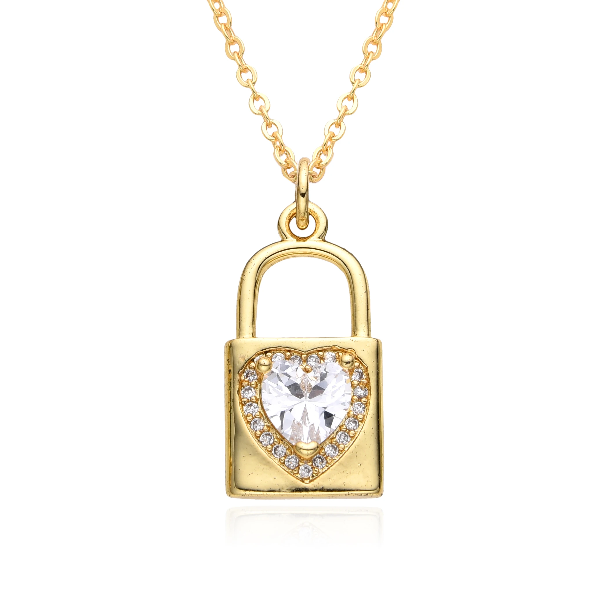 Trendy Gold Color Lock Pendant Heart Micro-inlaid Zircon Necklace for Women KPOP Clavicle Choker Charms Jewelry Gifts Wholesale