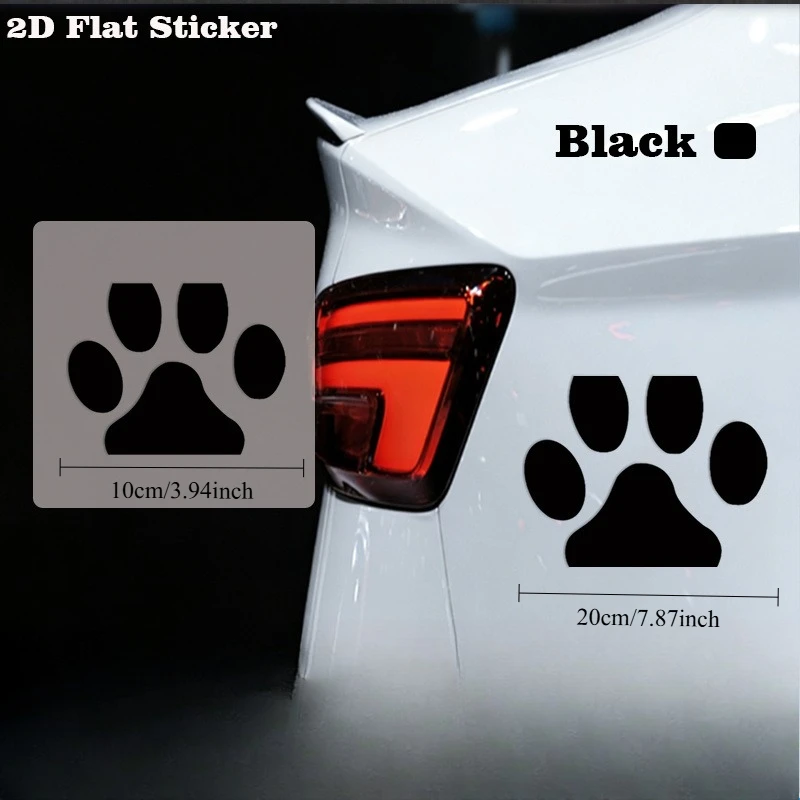 2Pcs/Set (1 Large+1 Small) Black Animal Paw Print Vinyl Decal Waterproof Transparent Sticker for Car Side Rear Body Decor