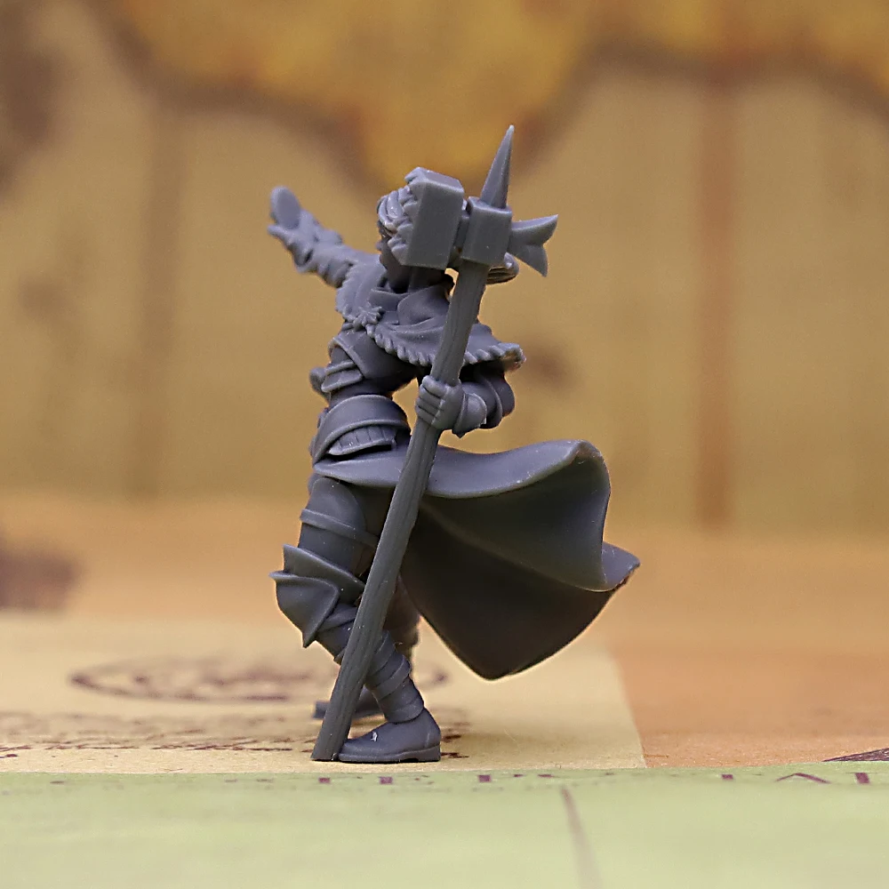 Female Human Cleric Miniature Unpainted Resin Model, DND Tabletop RPG Wargame Woman Figure with Staff Mace