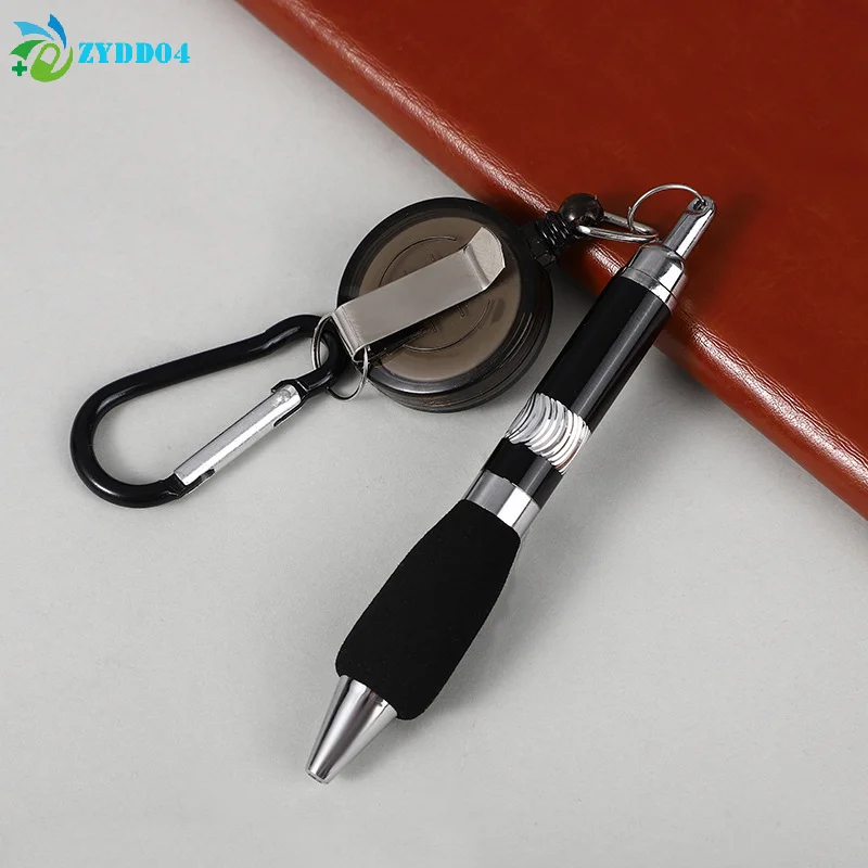 ●1PCS Buckle Ring Lanyard Stationery Retractable Key Chain Ballpoint Pen Neutral Pen Easy Pull Buckle Pen Writing Tool