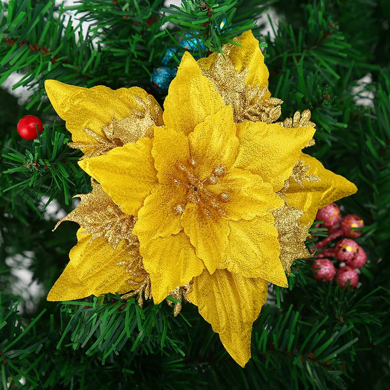 2/6/8PCS Glitter Künstliche Weihnachten Blumen Weihnachtsbaum Dekorationen für Zuhause Gefälschte Blumen Weihnachten Ornamente Neue jahr Dekor