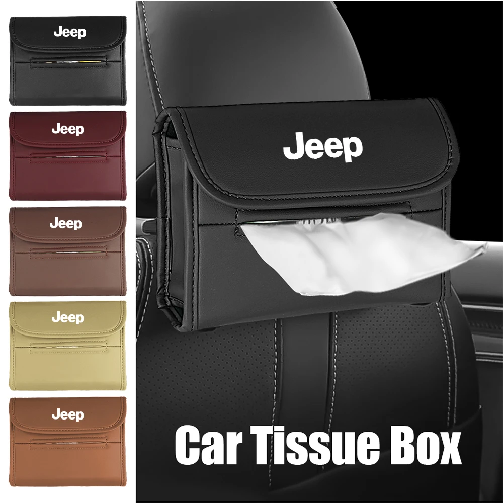 

PU Leather Car Tissue Box Auto Sun Visor Towel Holder Storage Bag For Jeep GrandCherokee Wrangler Renegade Compass Accessories