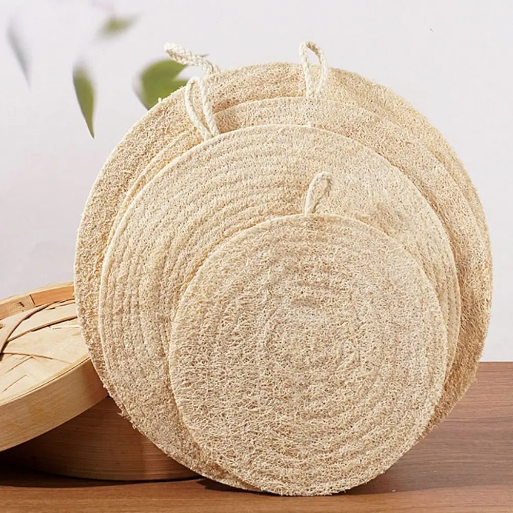 Natural Round Loofah Steamer Mat Non Stick Double Layer Teapot Mat Breathable Heat Resistant Pot Mat Cup