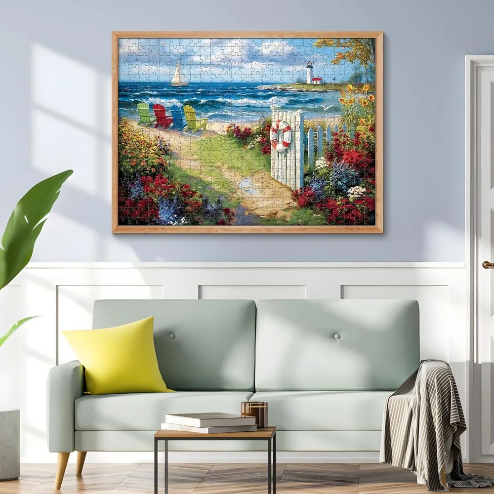 BeachSeaside Flowers Lighthouse 1000/500/300/120 Pieces Jigsaw Puzzles for Adults Challenging Family Fun Educational Toys Game