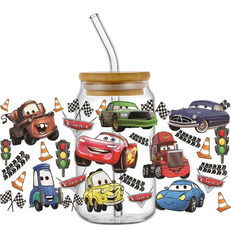 Miniso Cartoon Car 3D Autobots Transfer Stickers 16oz Waterproof UV DTF Cup Wrap DIY Mug UV DTF Sticker