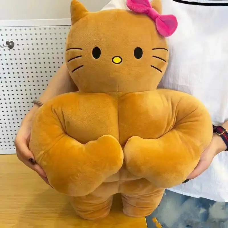 Kawaii Hello Kitty Muscle Plush Funny Chest Muscle Abdominal Boyfriend Pillow Plush Doll 45Cm Plush Christmas Birthday Gift