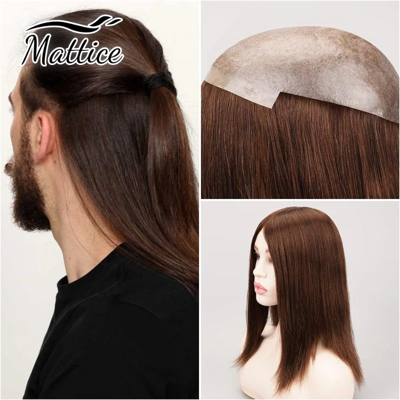 Men Toupee Long Hair Wig 14-16inch 0.1mm Skin Men Toupee Natural Hairline Men's Wigs Full Skin Male Hair Capillary Prosthesis