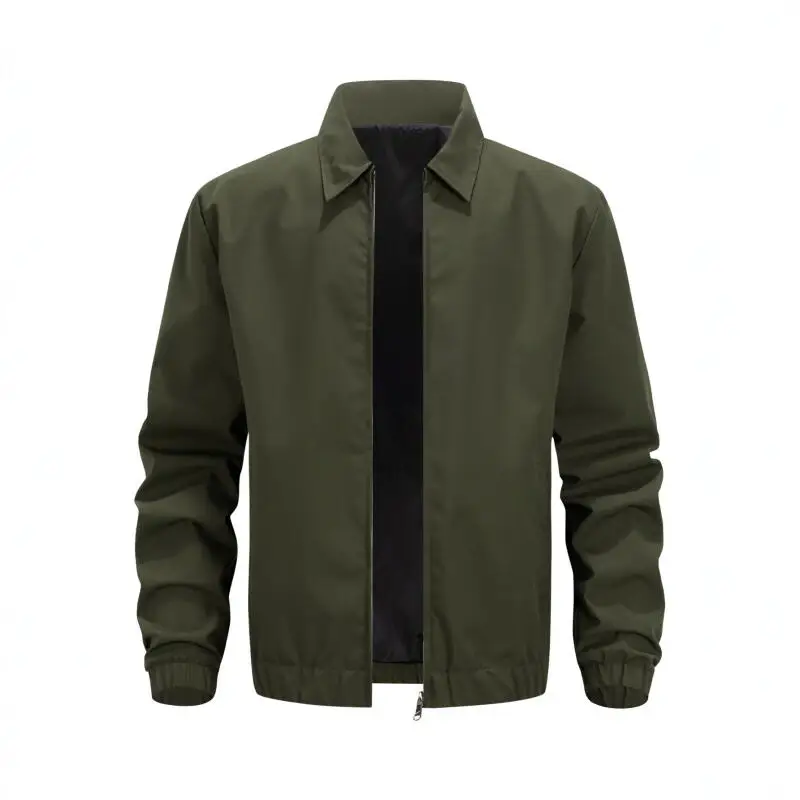 Spring Autumn Men's Business Casual Jacket Solid Turn Down Collar Zipper Lightweight Outwear Male Loose Coat Daily Jackets Tops