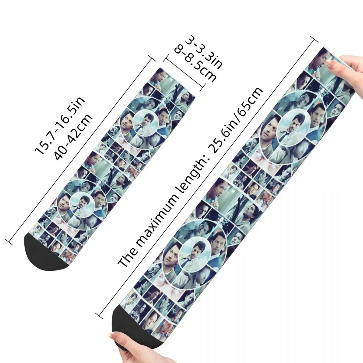 Calcetines de baloncesto informales Castiel Collage Supernatural Movie Polyester Crew calcetines para Unisex transpirables