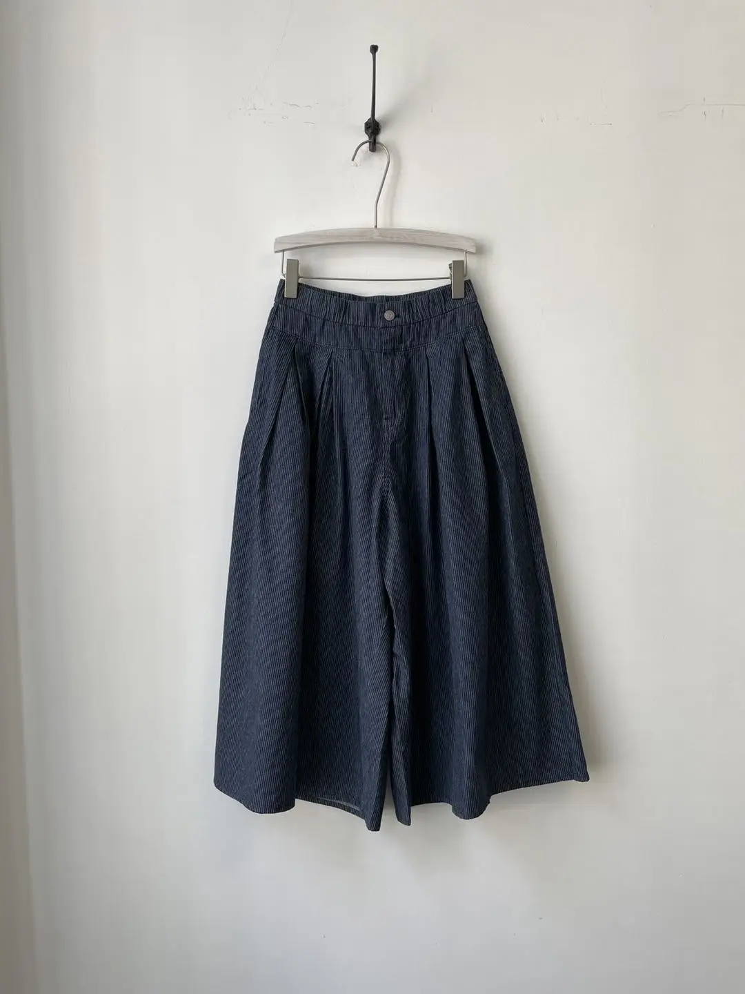 

Deep Blue Slim Stripe Wide Leg Pants Elastic Waist Spring Sle Loose Feeling Casual Trousers High Waist Long Cotton Pants