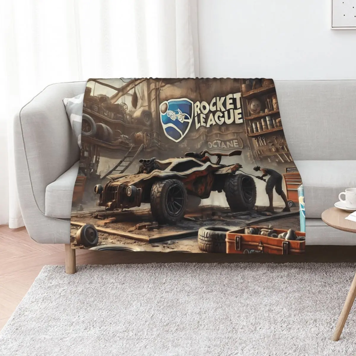 

Octane from Rocket League in a post apocalyptic wasteland Throw Blanket sofa bed Luxury Baby Blankets