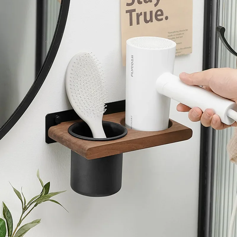 

Toilet Wash Gargle Table Hair Dryer Rack Household Walnut Hair Dryer Hanging Shelf Without Punching Comb Toothpaste Storage Rack