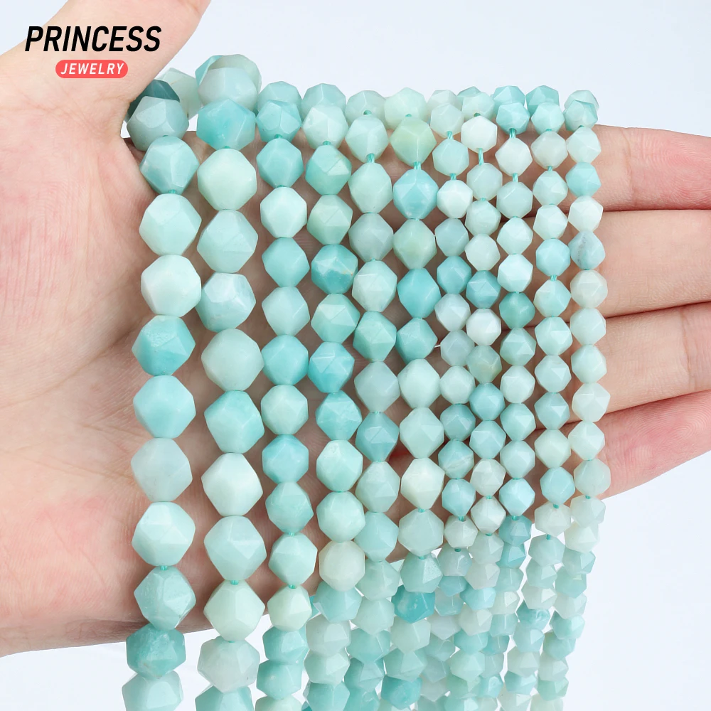 A+ Natural Blue Amazonite Diamond Star Faceted Cut Beads 6 8 10mm Loose Beads for Jewelry Making Bracelets DIY Accessories