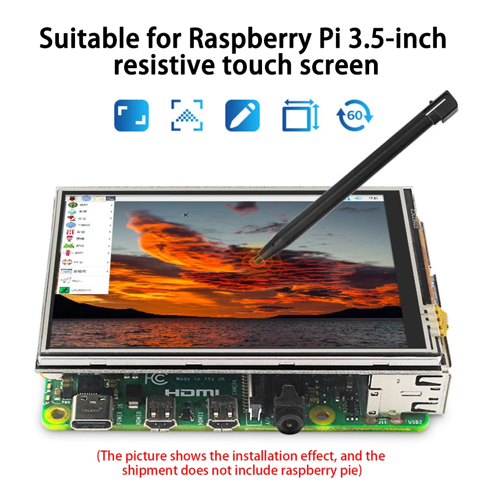 3.5 Inch Touch Screen for Raspberry Pi 60Hz Frame Frequency 125MHz SPI Input TFT Screen Compatible for ZeroW 2B 3B 3B+ 4B