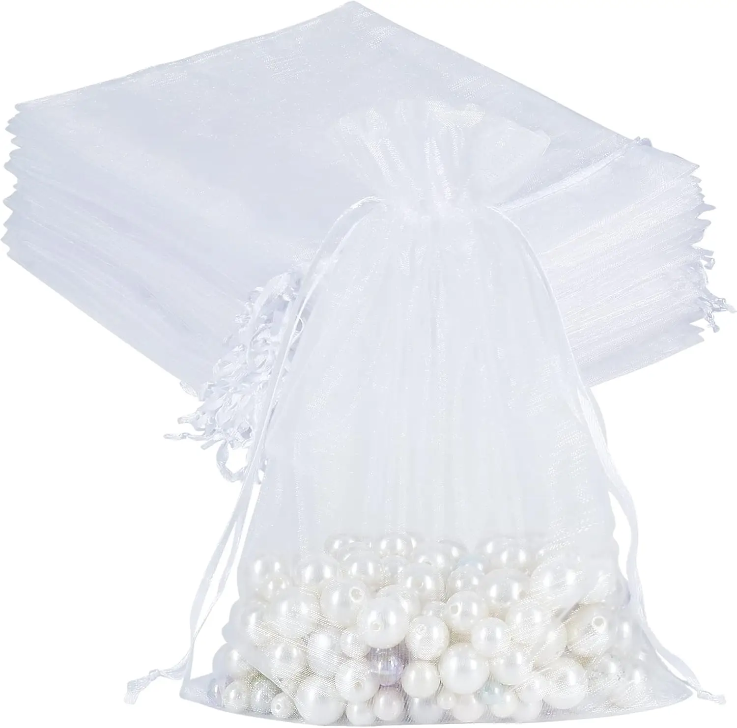 

Sheer Organza Bags 100pcs White 6x9 Inches Drawstring Gift Pouches for Jewelry Party Favors