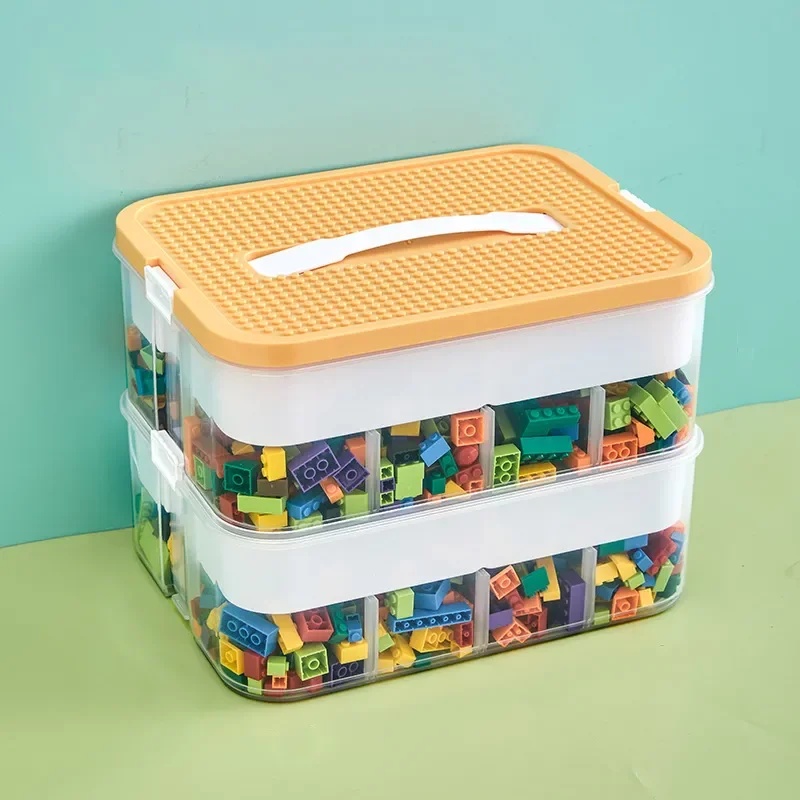 

1/2 Layer Kids Building Blocks Storage Box Adjustable Lego-Compatible Storage Container Plastic with Handle Grid Toy Organizer