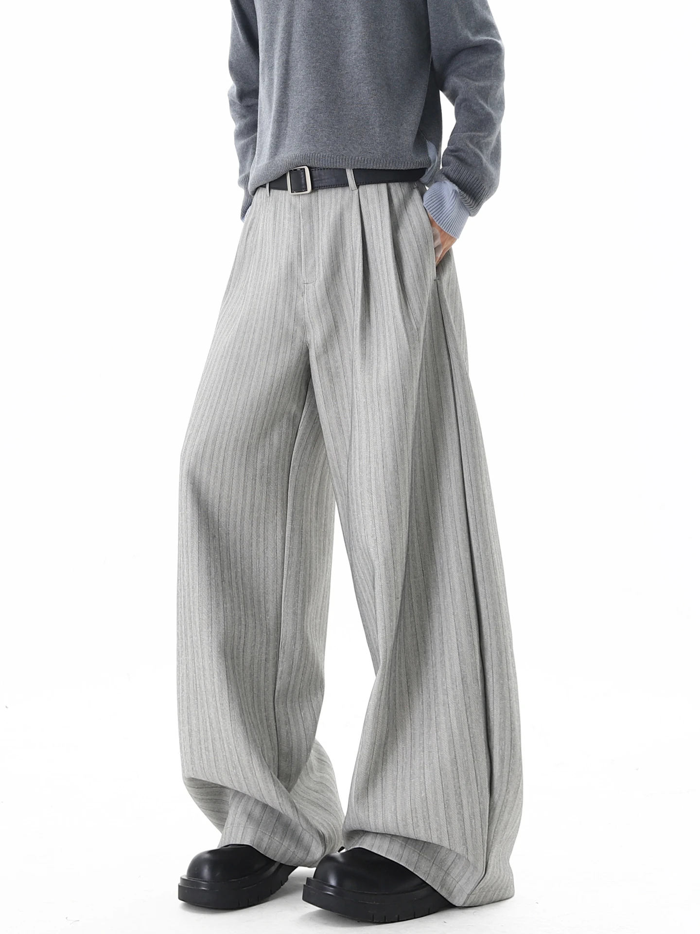 

Мужские повседневные свободные прямые брюки, драпированные широкие брюки в вертикальную полоску, удобная одежда в стиле ретро, весенний сезон