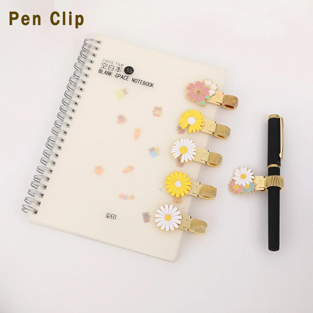 1 pcs  Pen Clip, Notebook Spring Pen Clip, Multiple Floral Designs Available, Metal Stationery Pen Clip, Office Supplies