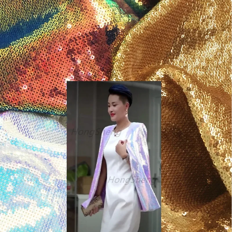 

3mm Sequin Embroidered Fabric for DIY Sewing Evening Dress Performance Costume Clothing Fashion Material Cloth By The Meter