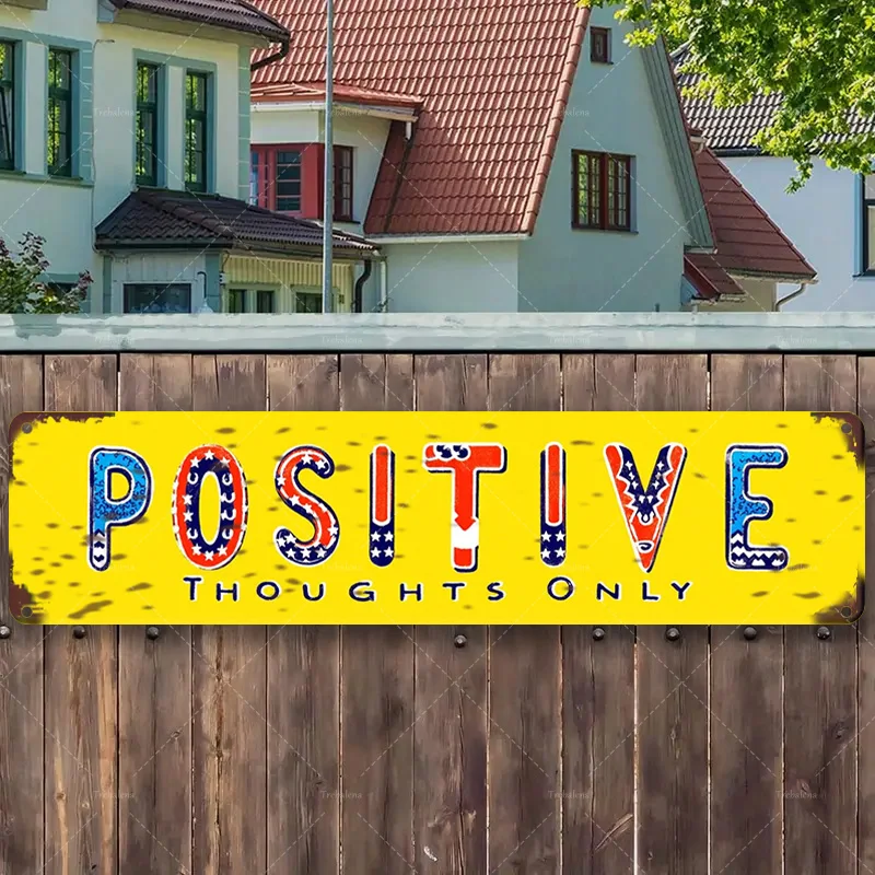 1 قطعة علامة معدنية، مقاس 4 × 16 بوصة "أفكار إيجابية فقط: لافتة معدنية على الطراز الوطني لديكور المنزل"
