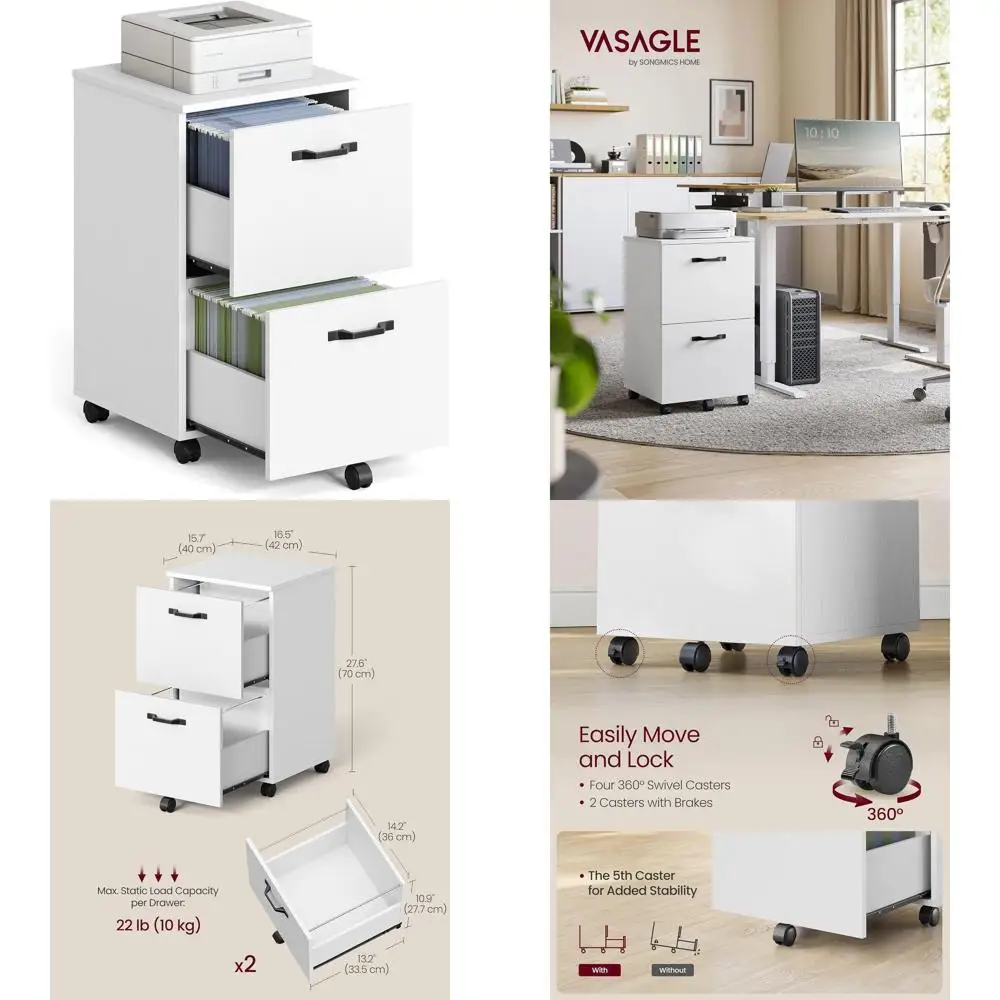 

Compact A4/Letter Rolling File Cabinet with 2 Drawers for Home Office, Printer Stand, Snow White, 15.7 x 16.5 x 27.6