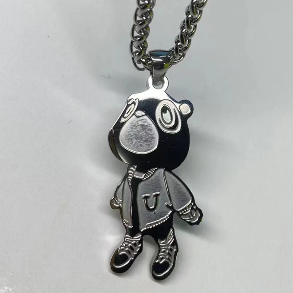 Exquisite Fashion Stainless Steel Bear Pendant Necklace Hip Hop Unisex Rapper Fan Gift Jewelry Cute