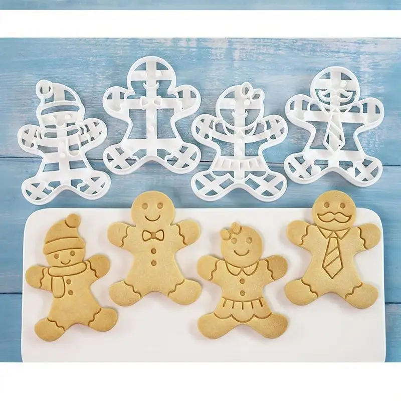 1/4Pcs Cartoon Christmas Gingerbread Cookie Cutter Gingerbread Man Baking Mould For Xmas Halloween Party Cake Decor