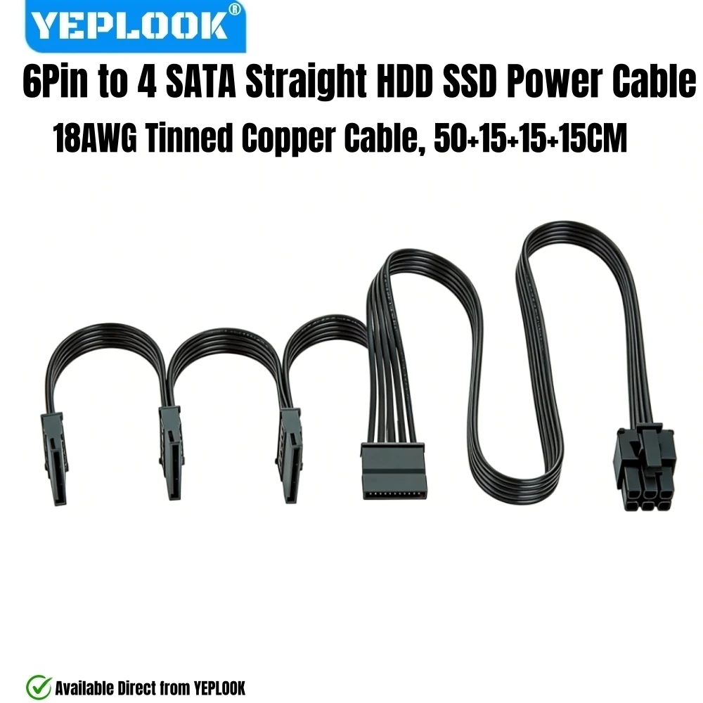 

YEPLOOK 6Pin to 4 SATA Straight for Corsair AX-i PSUs, HDD SSD Power Cable for Corsair AX1600i, AX1500i, AX1200i, AX860i, AX760i