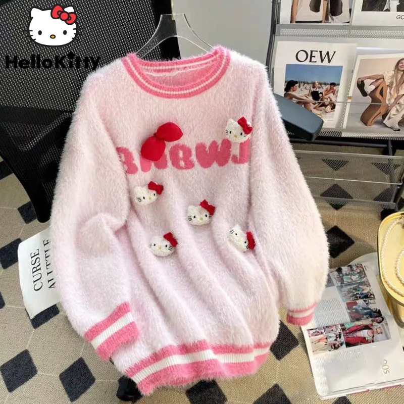 Sanrio Hello Kitty New Fashion top donna Design di lusso carino girocollo maglione morbido allentato camicie a maglia Y2k coreano dolce Pullover