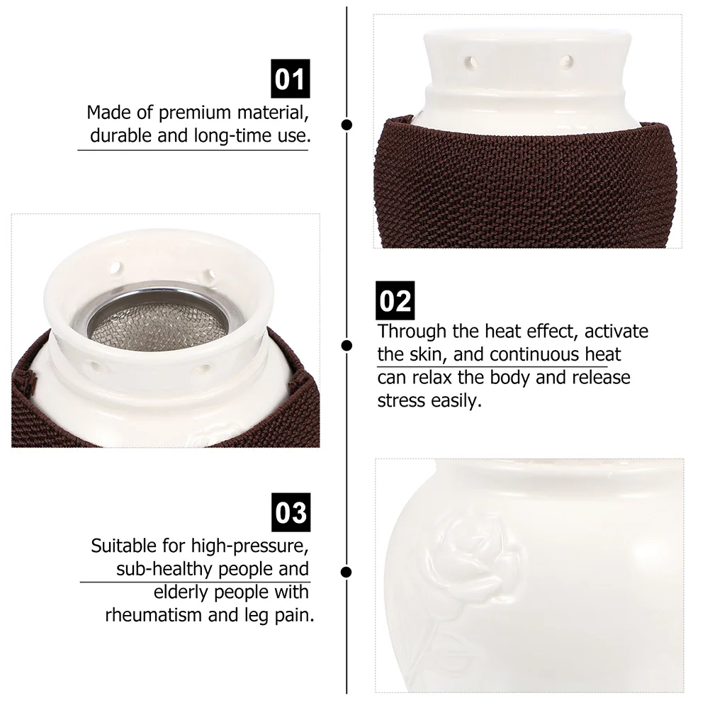 

2Sets Moxibustion Pot Premium Ceramic Moxa Burner High Temperature Resistant for Back Waist Abdomen Pain Relief Home Care Body