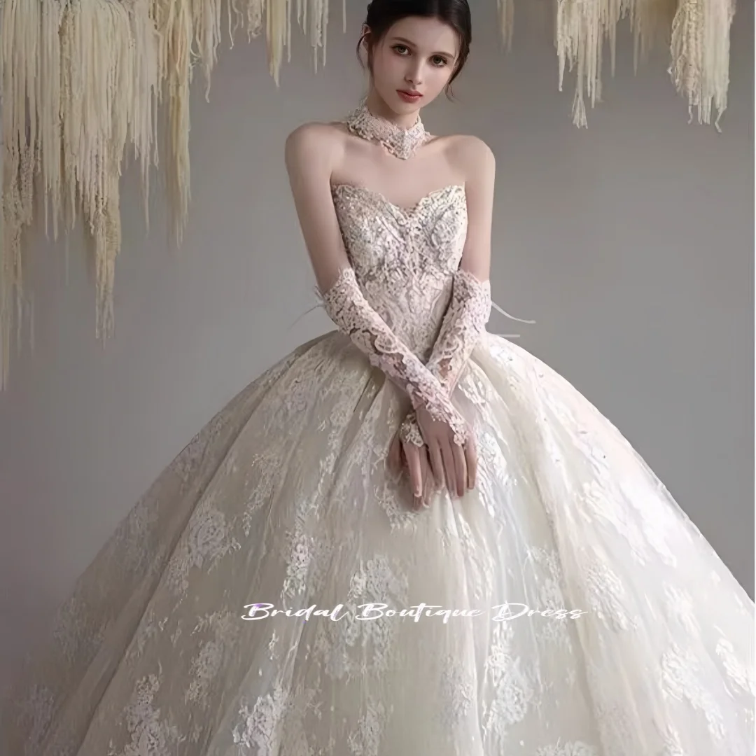 

Customized Exquisite Sleeveless Lace Women's Wedding Dresses Detachable Off the Shoulder Princess Ball Gown Wedding Dress