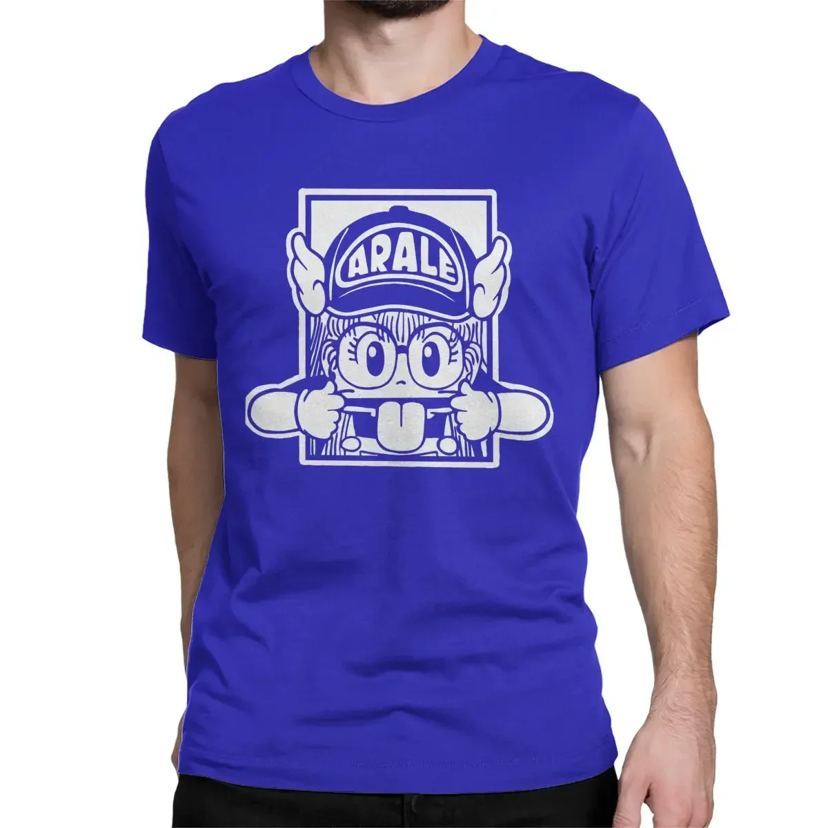 Round Collar Cute Slump Tees Short Sleeve Clothing Graphic Printed Anime Arale T Shirt  men 100% Cotton Funny T-Shirt