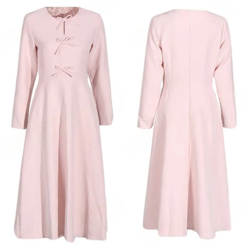 

Customized High Quality Pink Jersey Homecoming Dresses Elegant O-Neck Long Sleeves Evening Gowns Bow Special Occasion Gowns