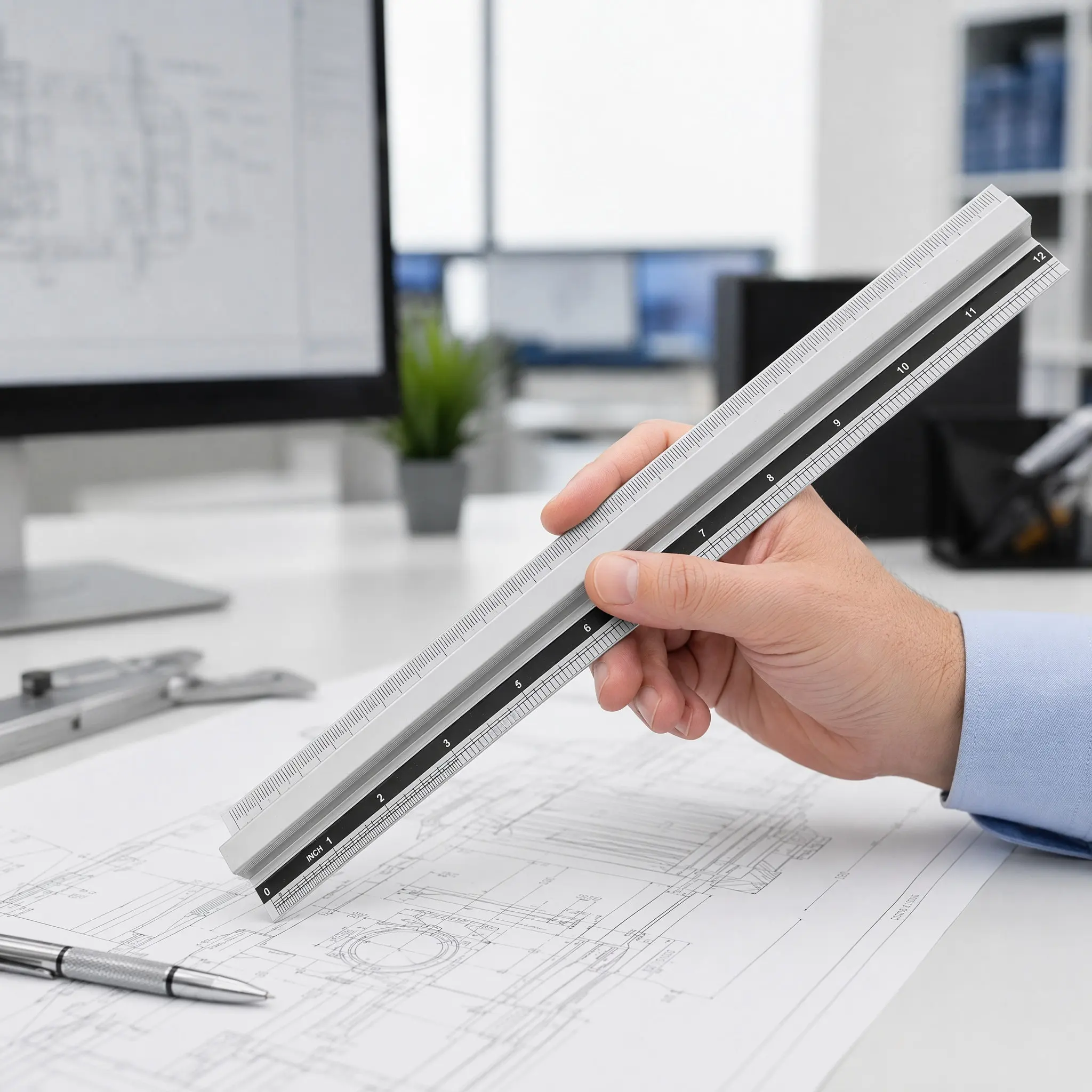 Professional Aluminum Straight Scale Ruler Ergonomic Head Clear Graduations Portable Multi-Use Measuring Tool for Students