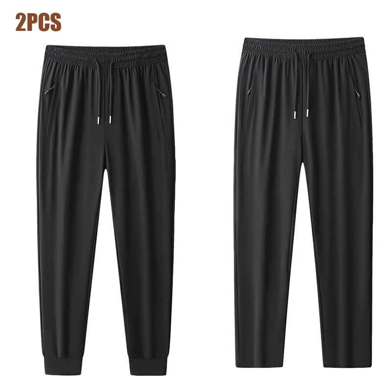  Ice Silk Quick Drying Pants for Men\'s Summer Light and Thin Loose Leggings High Elastic Sports Pants Large Straight Tube Pants