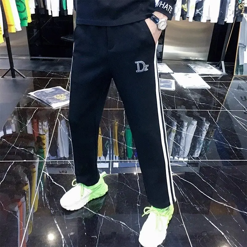 Embroidered striped autumn casual pants 2024 new men's slim-fit straight men's long pants