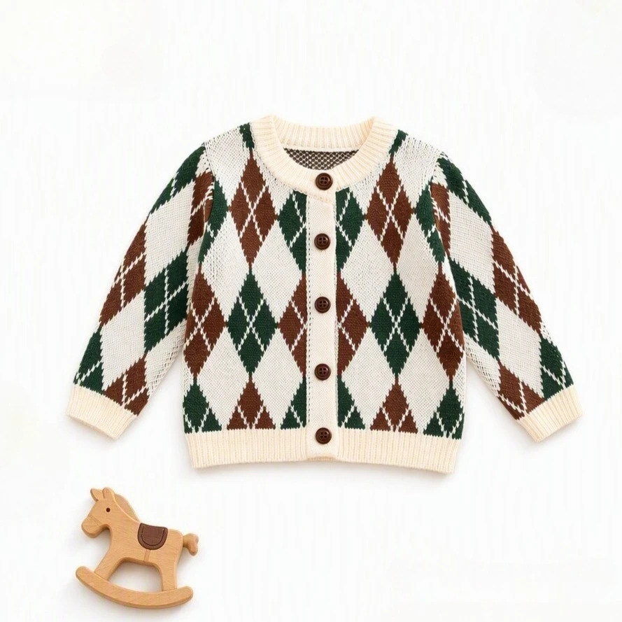 1-5T Toddler Kid Baby Boy Girl Sweater Cardigan Cotton Winter Clothes Geometry Print Knit Knitwear Coat Top Thick Outfit