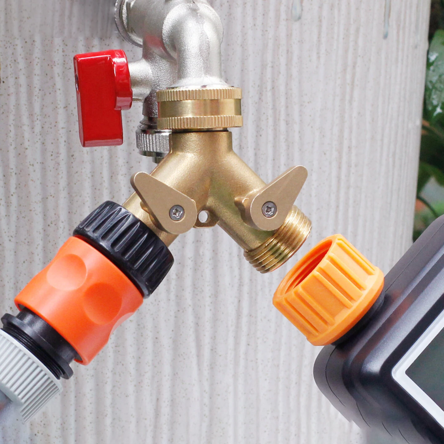 Brass 2 Way Water Splitter Dual Outlet Valve Garden Hose Tap Adapter with Individual Shut Off Valves
