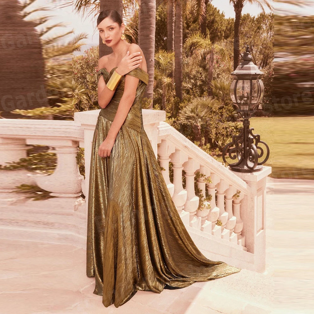 

Shiny A Line Women's Evening Dresses Off Shoulder Ruched Prom Gowns Customized Sleeveless فساتين للمناسبات الخاصة Robe De Soirée