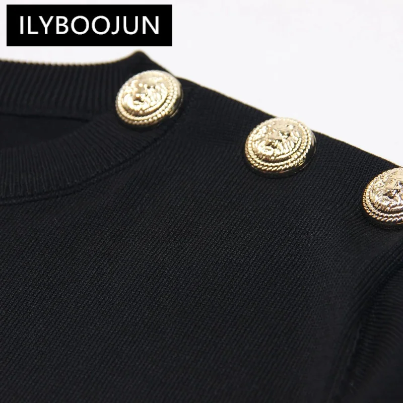 SML High-quality Fashionable Elastic Knitted Fabric With Striped Button Decoration Short Sleeved Loose Fitting Women's Pullover