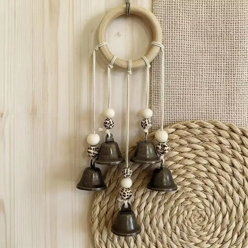 Bohemian Wind Chime With Natural Wooden Hoop And Vintage Metal Bells Perfect For Porch Balcony Boho Style Home Wall Decoration