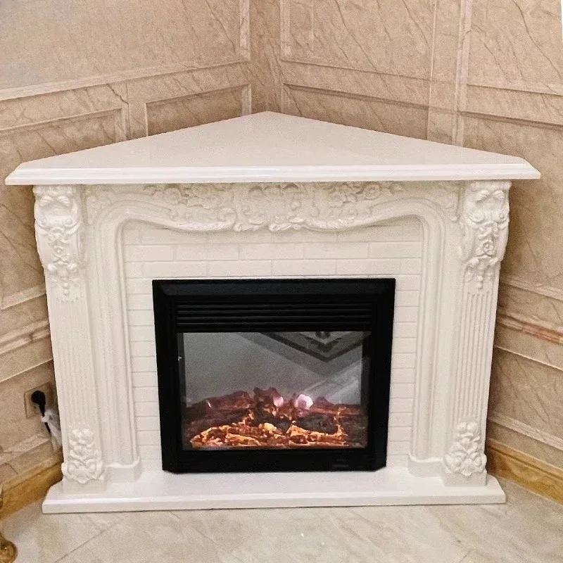 French light luxury corner fireplace living room home decoration cabinet carved triangle electronic LED simulation fire
