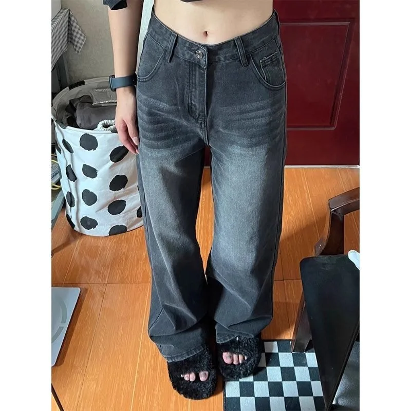 

Женские джинсы с высокой талией, летние грушевидные свободные брюки-клеш с прямыми штанинами, женские джинсовые брюки больших размеров