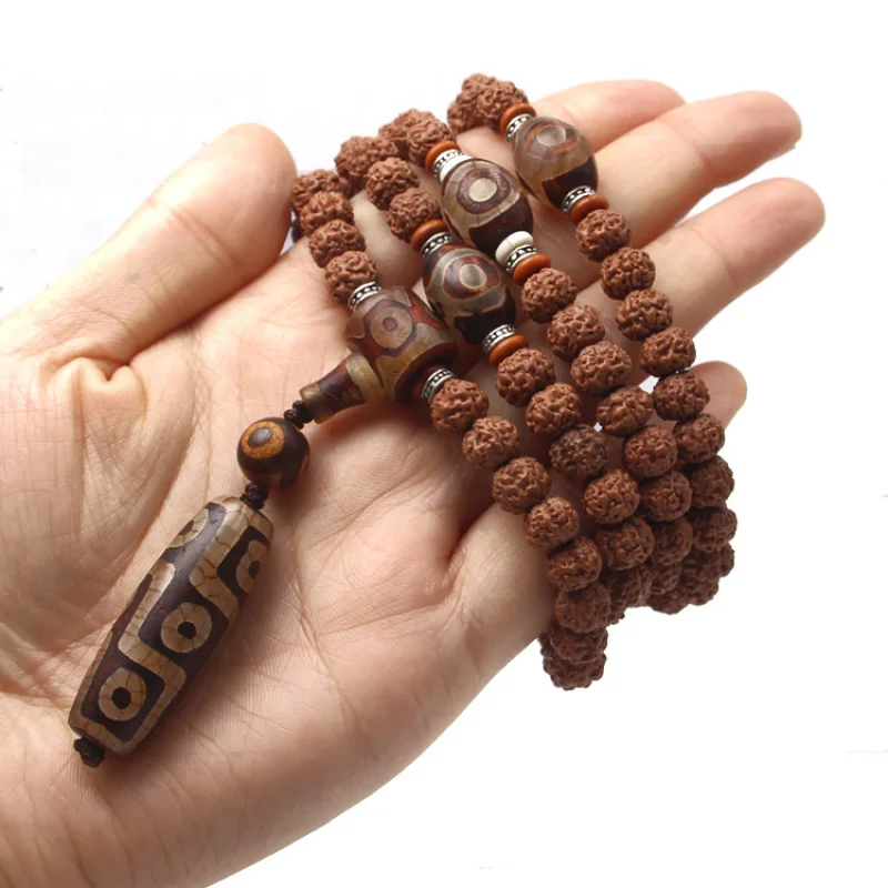 Fine Pick Five Faces Meat Pattern Little King Kong Pipal Tree Seeds Bracelet 108Beads Stump Rudraksha Bracelet Necklace