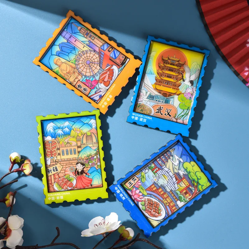 ملصق مغناطيس الثلاجة الصيني الخشبي لمناظر المدينة الصينية، تذكار مغناطيسي إبداعي للسفر، ملصق ثلاجة