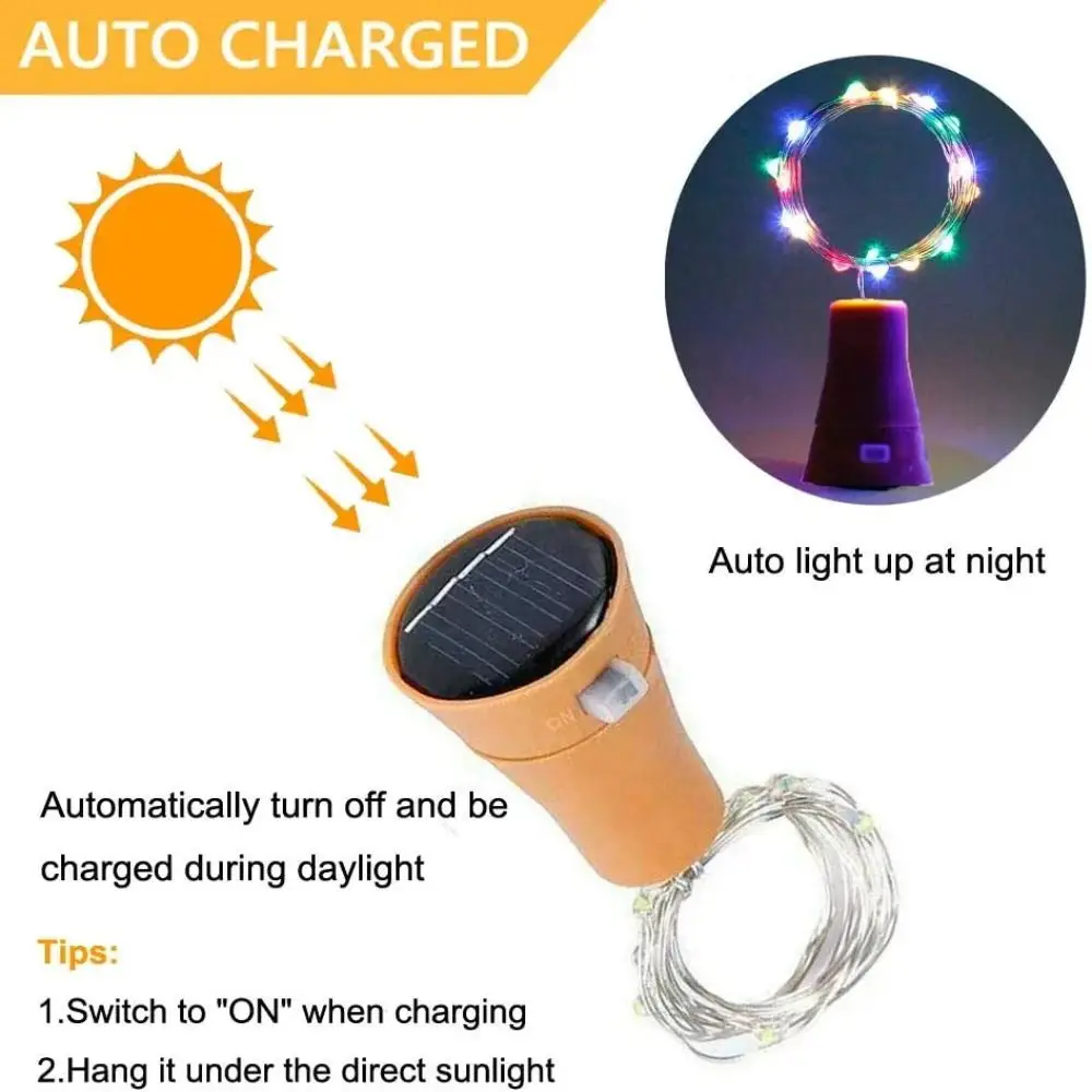 Portable Cork Shape Solar Lights, 10LED, 20LED, Corda, Guirlanda, Natal, Decoração de casa, Fairy Lights