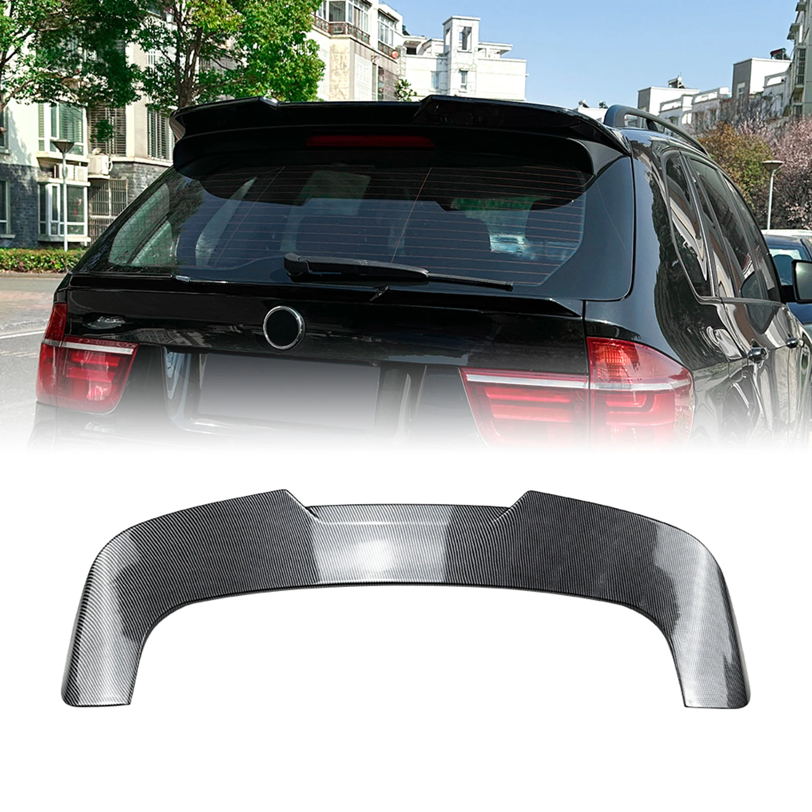 

For BMW X5 E70 2008-2013 Rear Trunk Lid Roof Spoiler Wing Lip Carbon Fiber Look/Gloss Black Tail Tailgate Upper Splitter