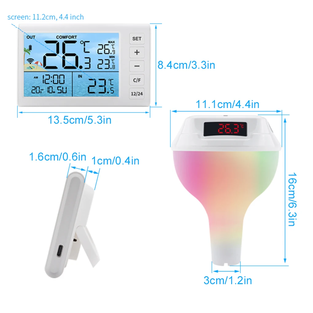 Wireless Floating Pool Thermometer Solar Pool Thermometer Swimming Pool LED Digital Water Thermometer With RGB Atmosphere Light